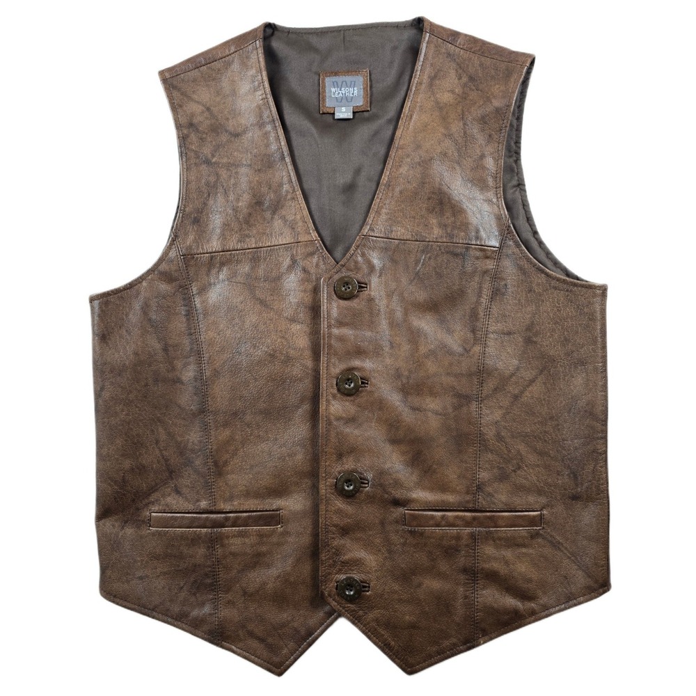 Wilsons Leather Vest Mens Small Brown Genuine Leather Biker Moto Western